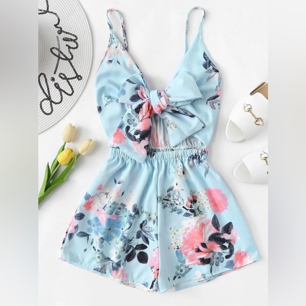 Floral Self-Tie Cami Romper size small